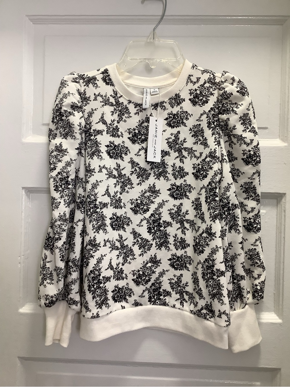 NWT Janie and Jack Black & White Toile Puff Sleeve Sweatshirt (Sz 12) - Picture 2 of 7